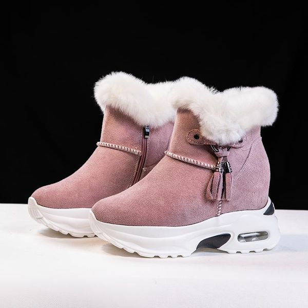 

boots liang nian autumn and winter plush women's leather rex fur tassel snow thick soled warm cotton shoes, Black