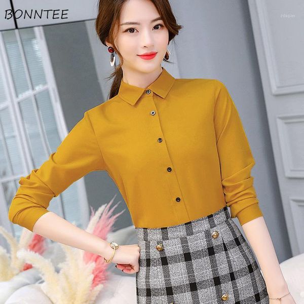 

shirts women long sleeves elegant trendy leisure simple solid summer spring womens clothing all-match daily chiffon women's blo, White