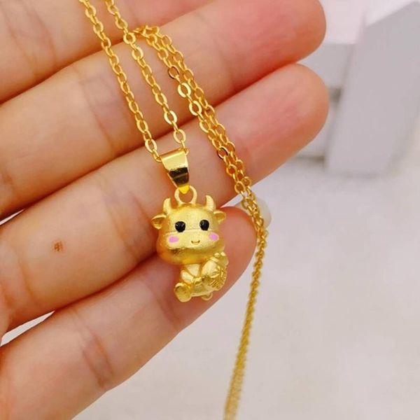 

gold cow pendants necklace ox statue ornament 2021 chinese year tradition zodiac souvenir lucky blessing jewelry gift pendant necklaces, Silver