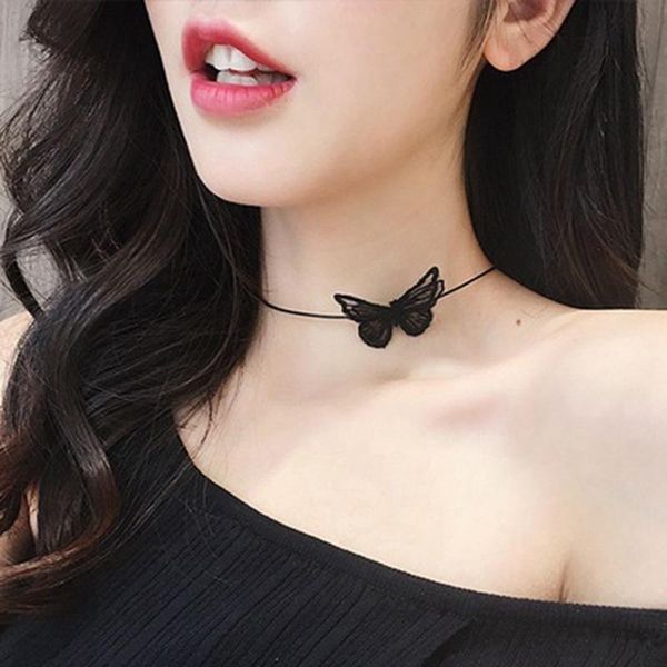 

chokers exaggeration elegance short clavicle necklace for women birthday gift jewelry sweet lace cloth butterfly chocker, Golden;silver