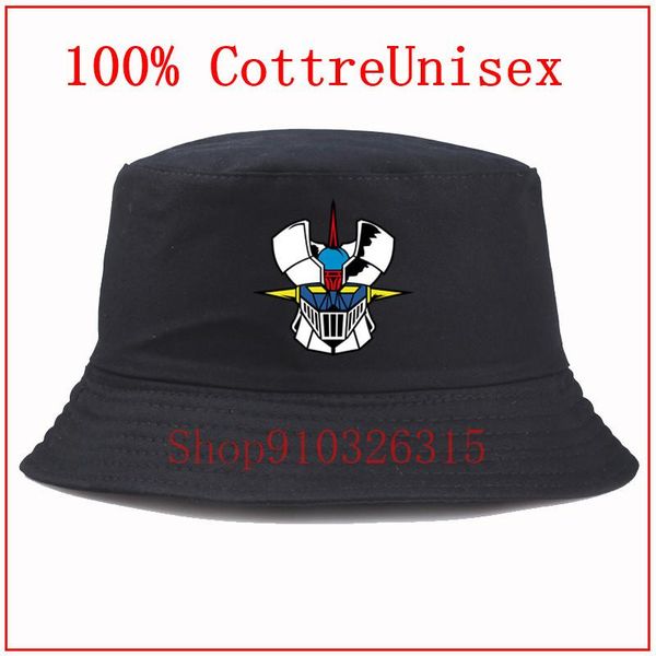 Chapéus de aba larga moda algodão selvagem anime Mazinger z Fisherman's Hat's Cartoon Padrat Men Bucket Panamá elegante