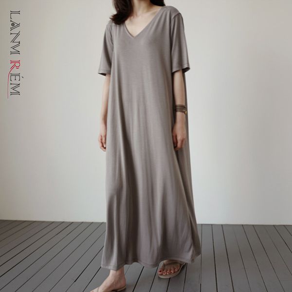 

summer dress for women korean style loose large size short sleeve v-neck dresses female casual clothing 2d1712 210507, Black;gray