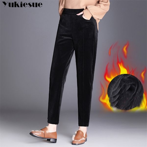 

winter corduroy women pants casual loose thicken warm female long trousers outwear high waist harem 210608, Black;white