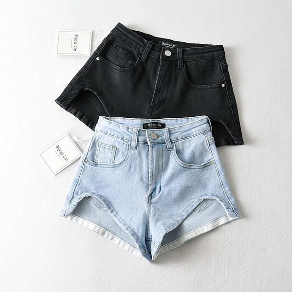 

women's shorts women casual denim high waist short 2021 summer jeans vintage black blue irregular fashion, White;black