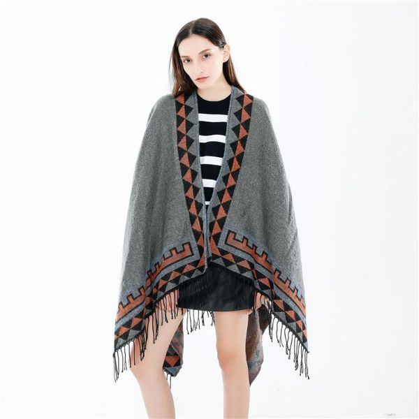 

scarves cardigan sweater coat autumn scarf shawl fringe hooded ethnic geometric women batwing cape poncho cashmere, Blue;gray