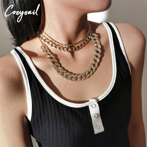 

cosysail 3pcs/set luxury shiny rhinestone chunky necklace hiphop thick chain choker set for egirl statement jewely gift chokers, Golden;silver