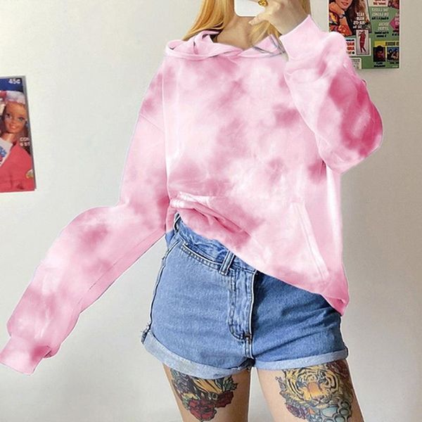 

women's hoodies & sweatshirts 2021 fashion women tie dye hooded long sleeve sweatshirt hoodie pullover jumper outwear streetwear sudad, Black
