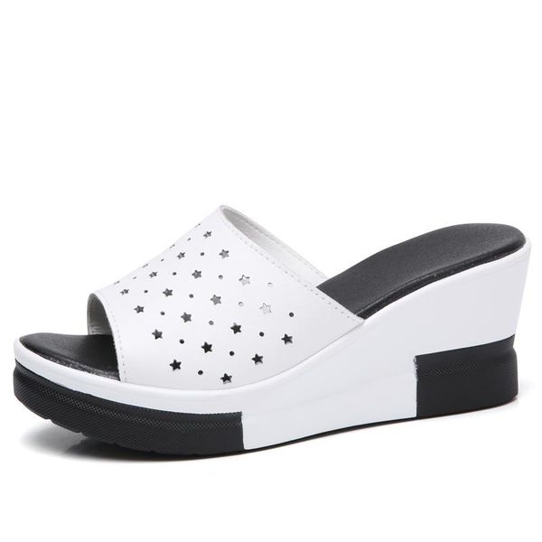 

slippers 2021 summer women platform sandals shoes slides beach slip-on round toe white flip flops, Black