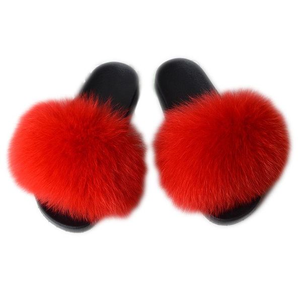 

slippers 2021 fur slide for women cut fluffy sliders plush furry summer flats sweet ladies shoes big size 36- 45, Black