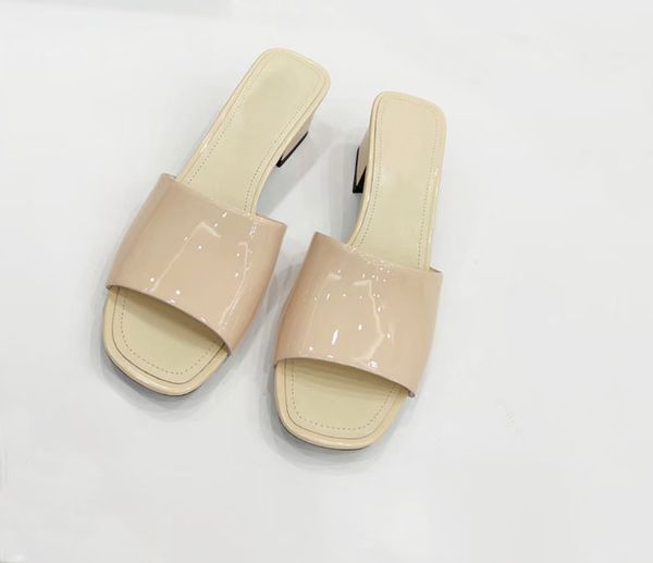 

beach outdoor vacation women's slippers low heels leather beer 4.5cm patent leather black summer fashion size 35-43