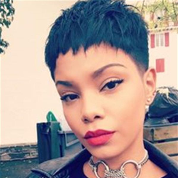 

short pixie cut human hair wigs for black women full mahine made wig with bangs, Black;brown