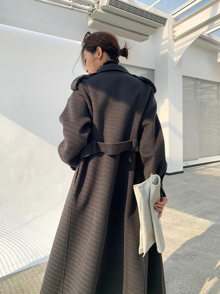 

women's wool & blends winter bi temperament double-sided cashmere coat 2021 epaulet lace, Black