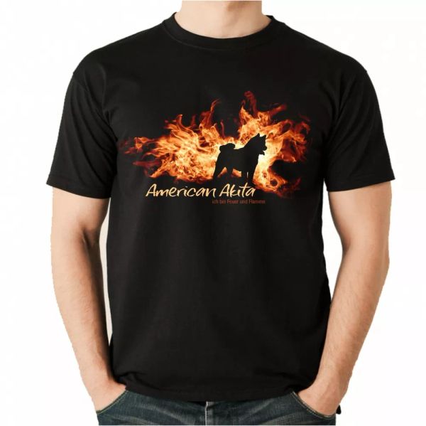 

t-shirt american akita fire and flame by siviwonder dog motif, White;black