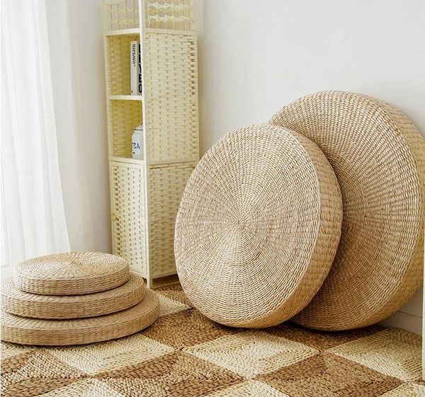 

cushion/decorative pillow 4 size natural straw round pouf tatami cushion floor cushions meditation yoga mat zafu chair 40/45/50/60