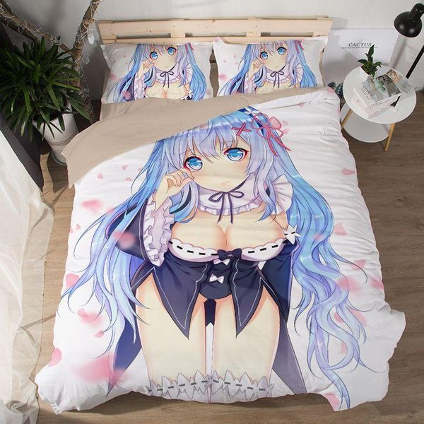 

bedding sets rem ram 3d cartoon anime print set duvet covers pillowcases one piece comforter bedclothes bed linen 11