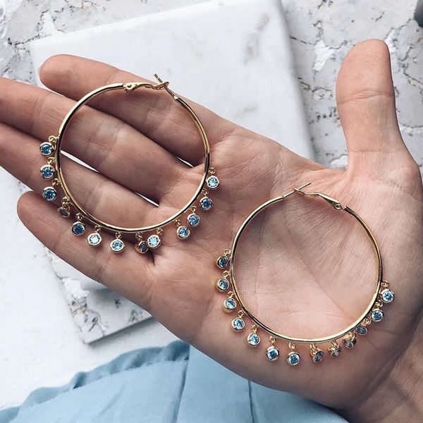 

dangle & chandelier women fashion bohemia earrings big hollow round shiny blue zircon earring plated gold wedding ear jewelry party accessor, Silver