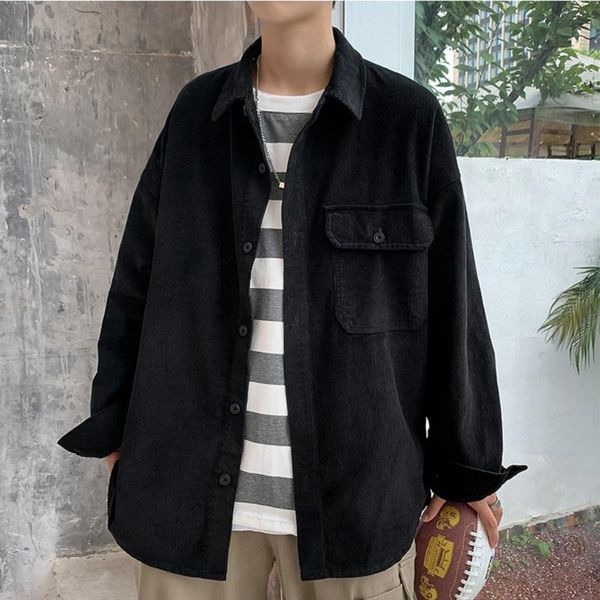 

men's casual shirts korean style loose tooling corduroy shirt jacket fashion spring and autumn all-match harajuku clothes, White;black