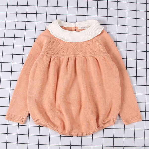 

autumn winter girl long sleeve sweet knitted sweater dress girls rompers for kids pure color 210429, Blue