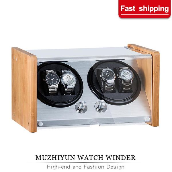 

watch boxes & cases automatic winders acrylic window black carbon fiber quiet motor storage display watches box pu leather led light, Black;blue