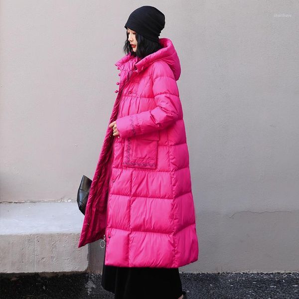 

women's down & parkas winter coat women hooded puffer jacket jackets for 2021 female midi chinese national style clothes jaquetas hly18, Black