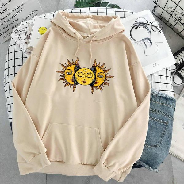 

women's hoodies & sweatshirts sun and moon hoodie harajuku style retro ladies hooded sweatshirt printed gothic casual loose winter larg, Black