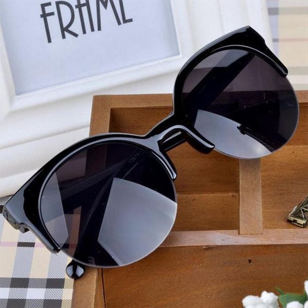 

oculos de sol feminino fashion retro designer super round circle glasses cat eye womens sunglasses goggles, White;black