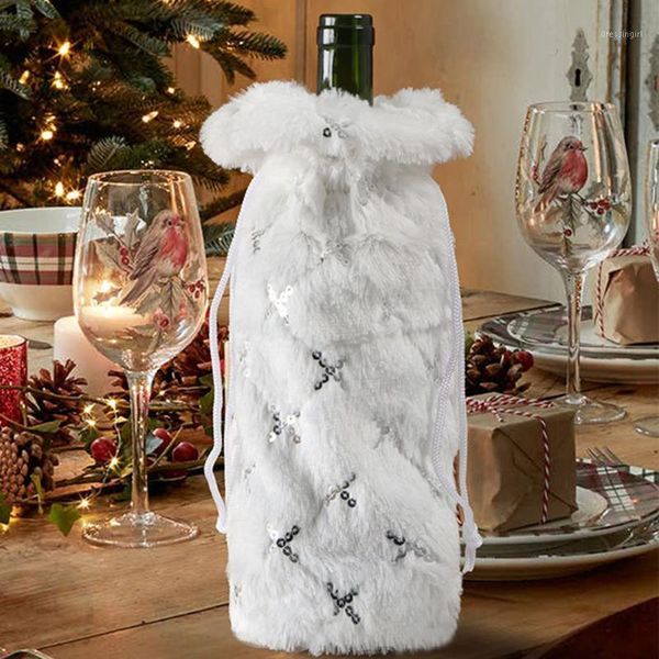 

christmas decorations furry festival home table decoration red wine bottle storage bag restaurant dining room xmas champagne cover