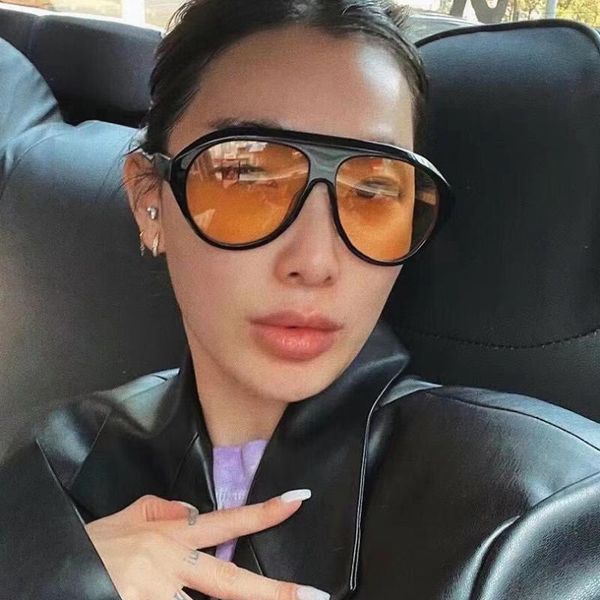 

sunglasses flat oval women oversize style yellow lens for men, White;black