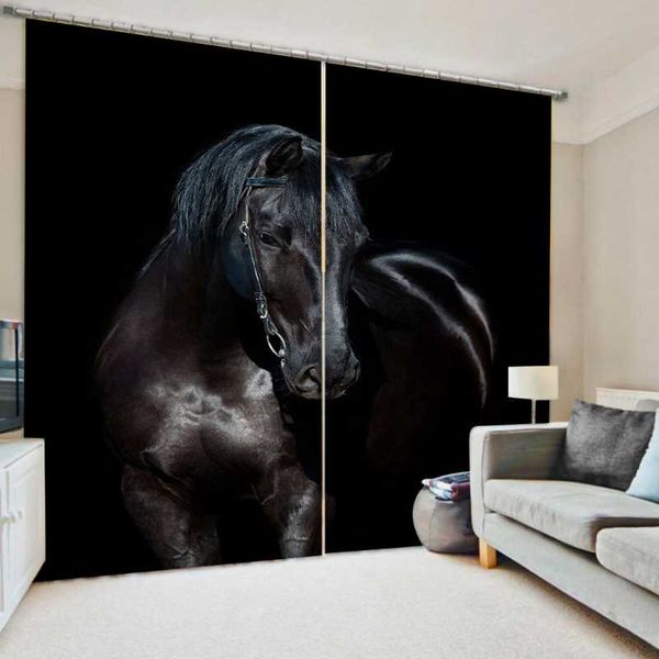 

black blackout curtain drapes 3d horse printing curtains for living room bedroom modern kitchen blinds &
