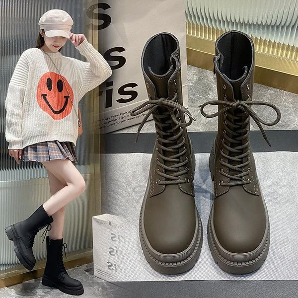 

boots fashion women ankle shoes flat heel lace up winter plush fur warm short female footwear size 35-40, Black