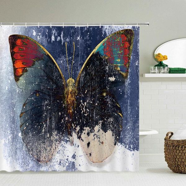 

retro style old butterfly pattern bath curtains waterproof shower curtain 3d printing bathroom decoration with hook screen