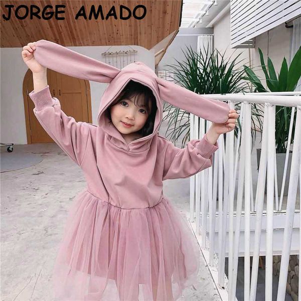 

autumn girls dress cotton gauze long sleeve casual hooded kids dresses for clothes sj009 210610, Red;yellow