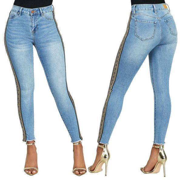 

fashion elastic high waist pencil leggings style, Blue