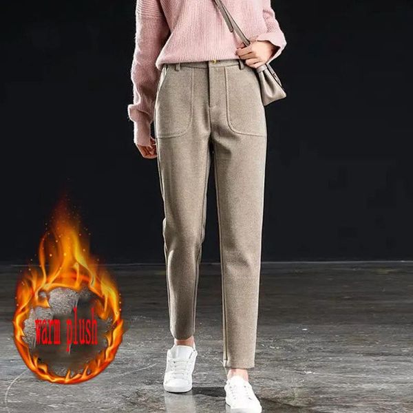 

women's pants & capris lucyever woolen harem korean elegant solid high waist casual trousers female autumn winter thick warm plush, Black;white