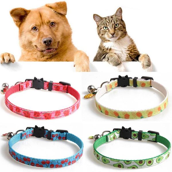 cat collars with bell pineapple watermelon cherry and avocado patterns safety adjustable kitten for pets dog & leashes