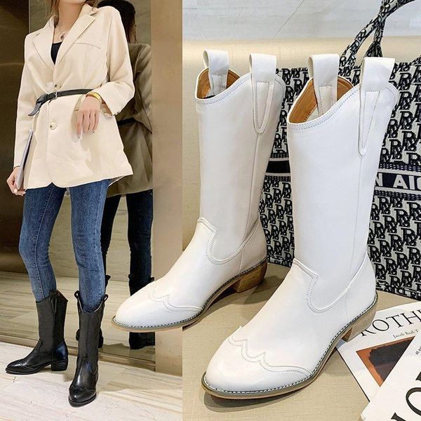 

new brand designer luxury knight long boots pointed boots leather women fashion autumn shoes slip on chunky heel boot, Black