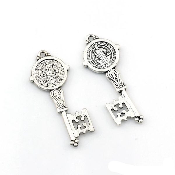 Benedict Medal Cross Cruz Charme Pingentes para Jóias Fazendo Pulseira Colar DIY Acessórios 16.5x41mm Antique Prata 100 pcs A-580