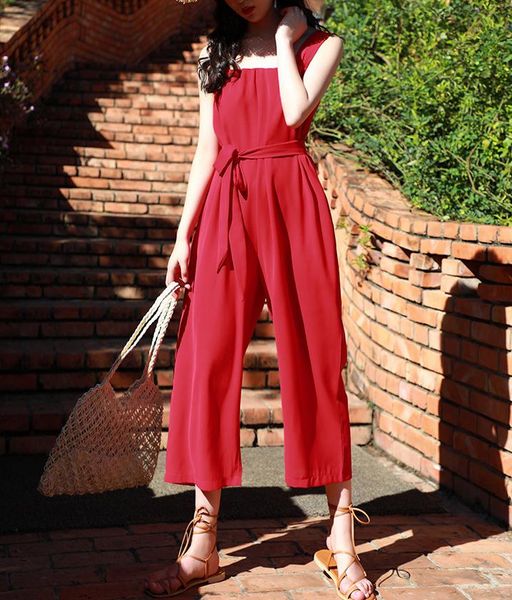 

gym clothing 2021 spring and summer style bohemian wide-leg pants seaside suspenders chiffon jumpsuit korean version of the, White;black