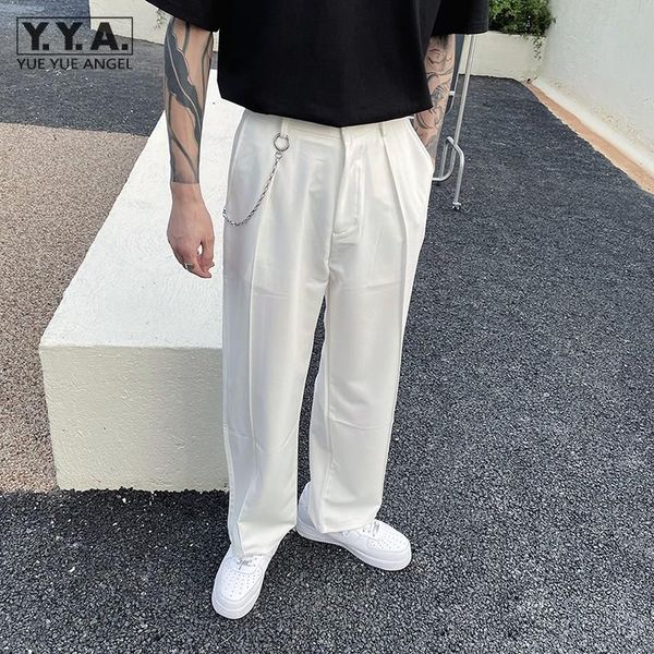 

men's pants fashion mens loose fit straight suit chain designer long trousers male casual wide leg streetwear cargo, Black