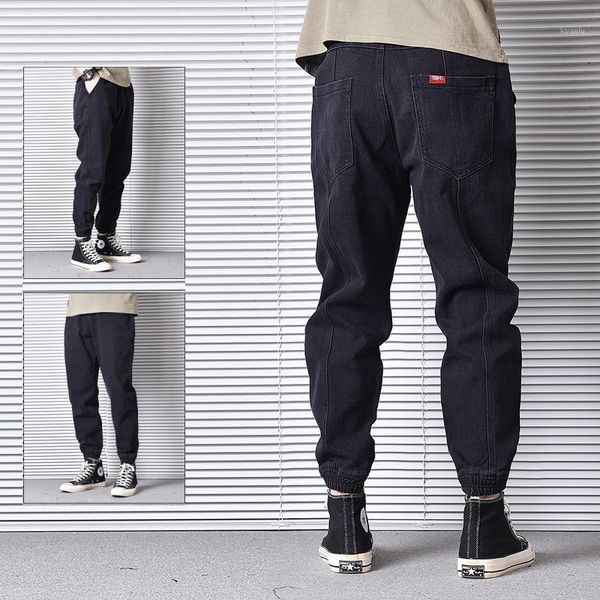 

fashion vintage 2021 men jeans black color spliced designer denim cargo pants streetwear hip hop joggers men's, Blue