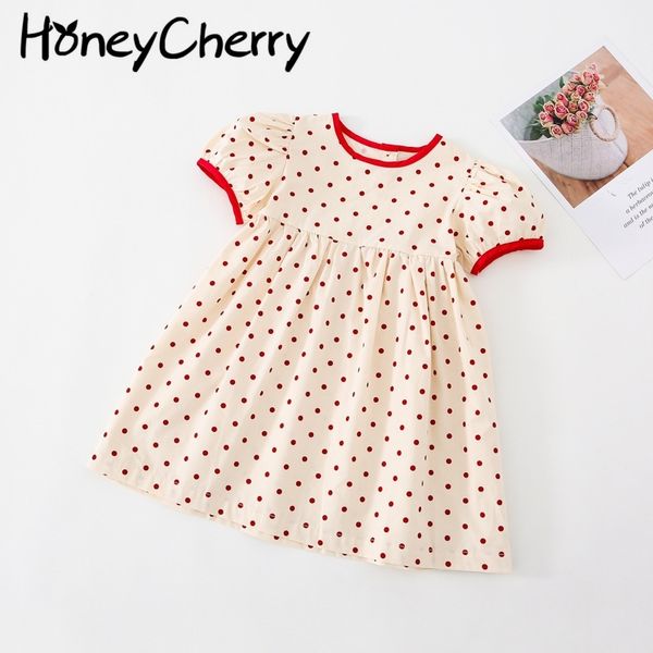 

summer dress for girls with polking-point simplicity is a patchwork bubble sleeve children 210515, Red;yellow