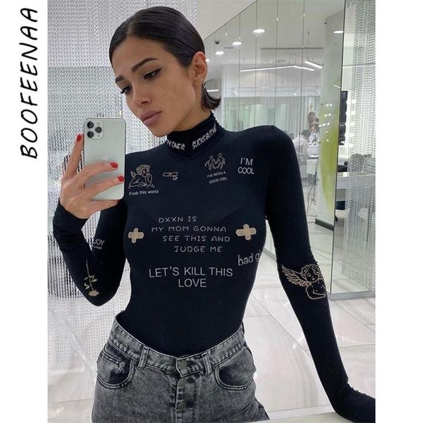

body mechanics clothing boofeenaa fashion printed turtleneck long sleeve bodysuit women fall winter clothes nude black drop c94-bi1