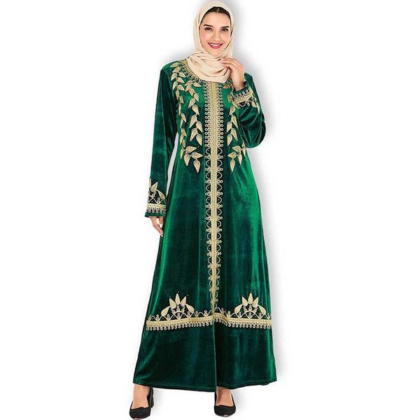 

ethnic clothing fashionable and dignified plus size women's green embroidered arabian gold velvet dress, Red