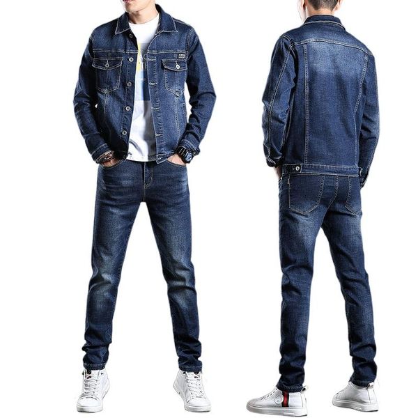 

men's tracksuits spring denim jacket men 2021 suit pants two pieces of and autumn models, Gray