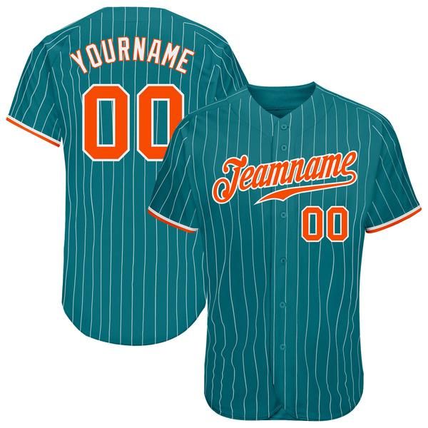 

custom aqua white pinstripe orange-white authentic baseball jersey, Blue;black