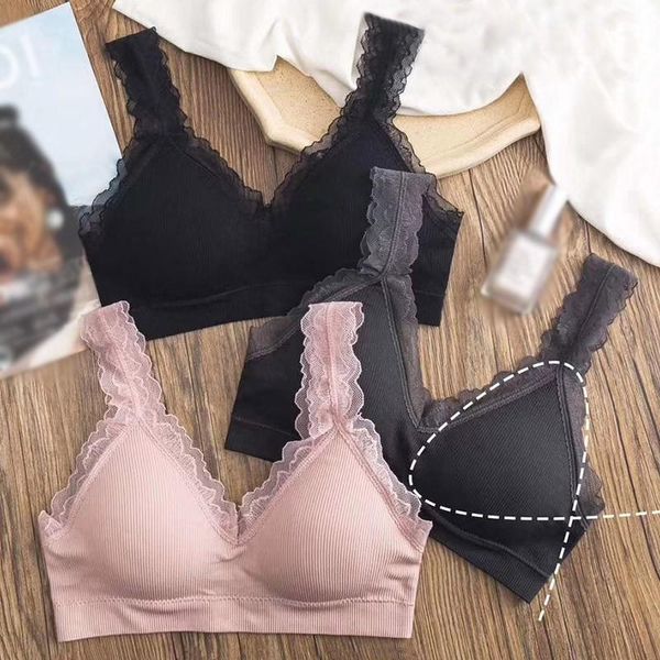 

bras women deep v solid color lace bralette intimates thin lingerie wireless seamless underwear, Red;black