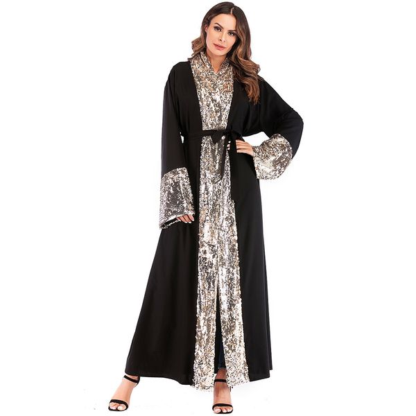 

muslim abaya women middle east sequins abayas dubai kimono caftan long robes lace-up kaftan jubah hijab dress islamic clothing, Red
