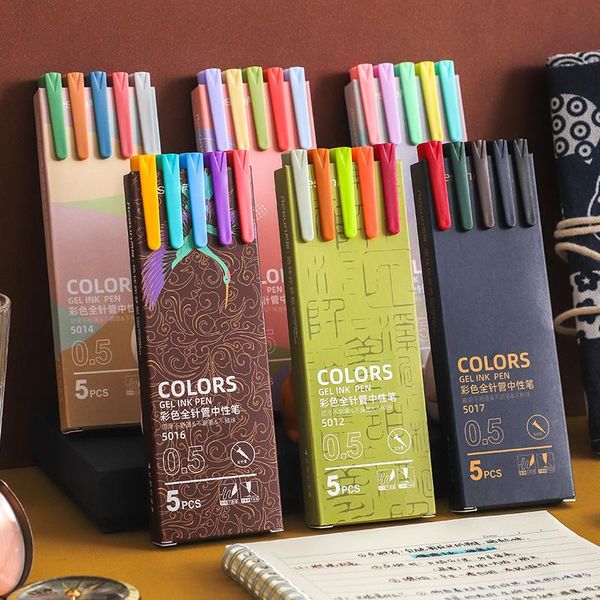 

gel pens colour pen set - jikun 5pcs/set macaron colors ink 0.5mm needle tip morandi journal note