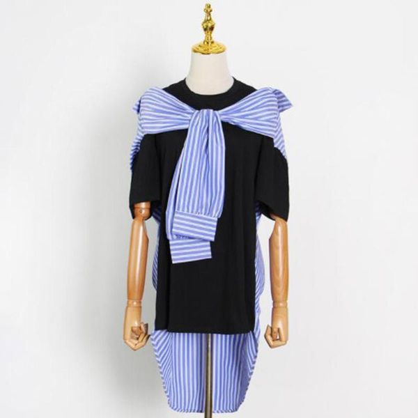 

women's blouses & shirts cultiseed women vintage personality stripe stitching fake 2pc loose casual long t-shirts clothes female holid, White