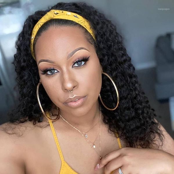 

headband wig deep wave human hair wigs glueless none lace front for women brazilian curly machine made natural color1, Black;brown